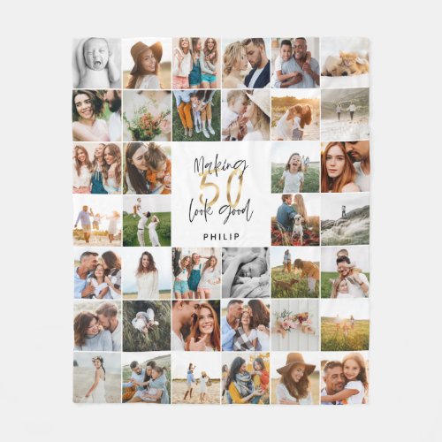 Modern 50th birthday multi photo script gift fleec fleece blanket