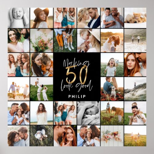 Modern 50th birthday multi photo script gift poster