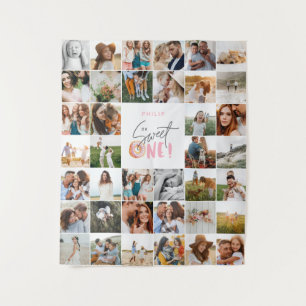 Modern 50th birthday multi photo script  tapestry