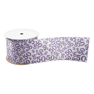 Modern 50th Birthday Number Pattern Purple/White Satin Ribbon