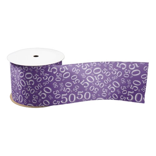 Modern 50th Birthday Number Pattern Purple/White Satin Ribbon