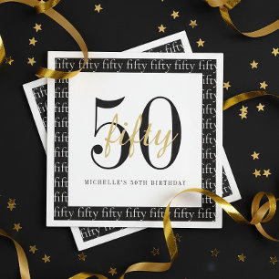 Modern 50th Birthday Party Black And White  Napkins