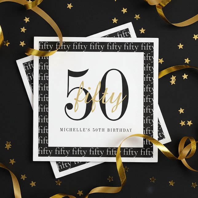 Modern 50th Birthday Party Black And White  Napkins (Creator Uploaded)