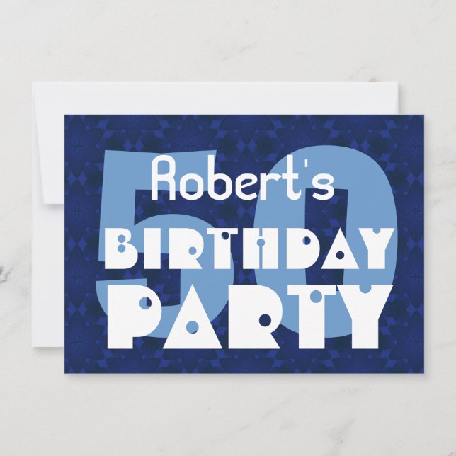 Modern 50th Birthday Party Blue Pattern Y258 Invitation (Front)