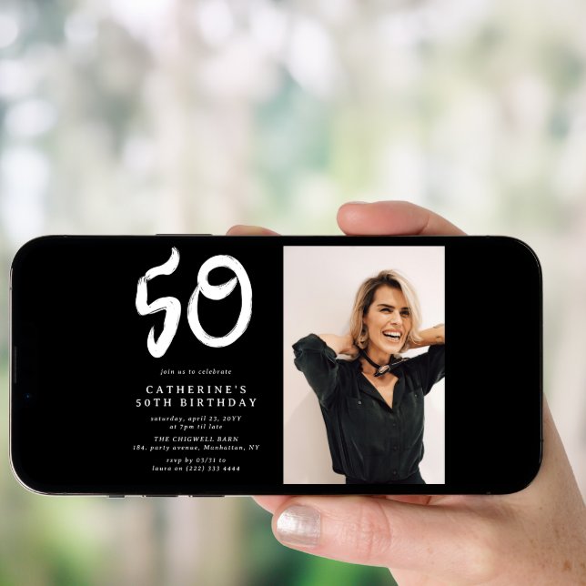 Modern 50th Birthday Party Photo Invitation (Front Digital)