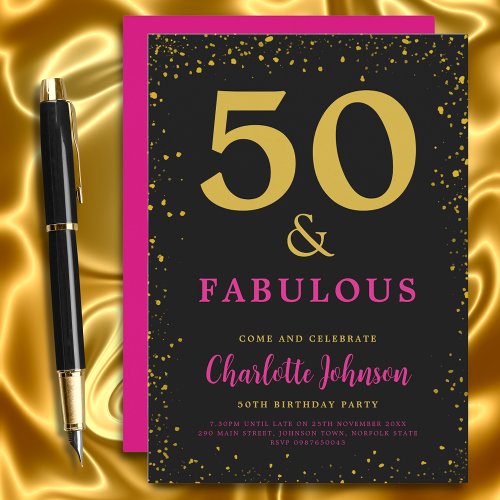Modern 50th Birthday Party Pink Invitation