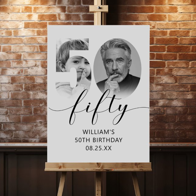 Modern 50th Birthday Party Script Photo Welcome Foam Board (Creator Uploaded)