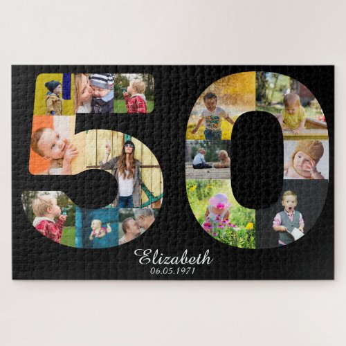 Modern 50th Birthday Photo Collage Create Your Own Jigsaw Puzzle