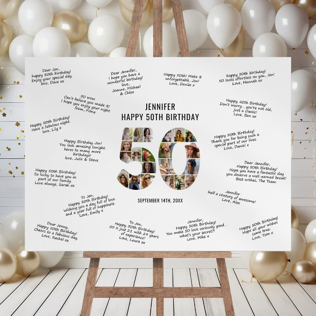 Modern 50th Birthday Photo Collage Message Foam Board (Creator Uploaded)