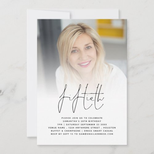 Modern 50th Birthday Photo Script Party Invitation