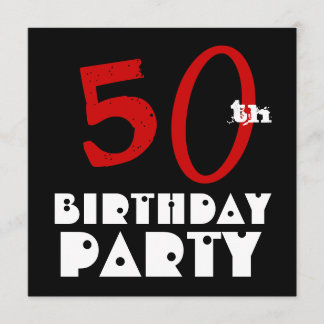 Modern 50th Birthday Red Black White W1072 Invitation