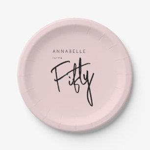 Modern 50th Fifty Fiftieth birthday Paper Plates