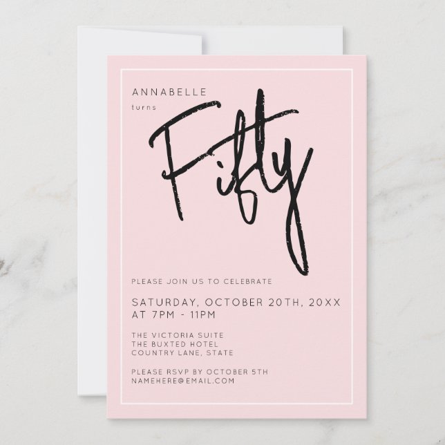 Modern 50th Fifty Fiftieth Pink birthday party Invitation (Front)