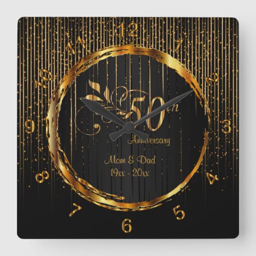 Modern 50th Golden Galaxy Anniversary Design Square Wall Clock