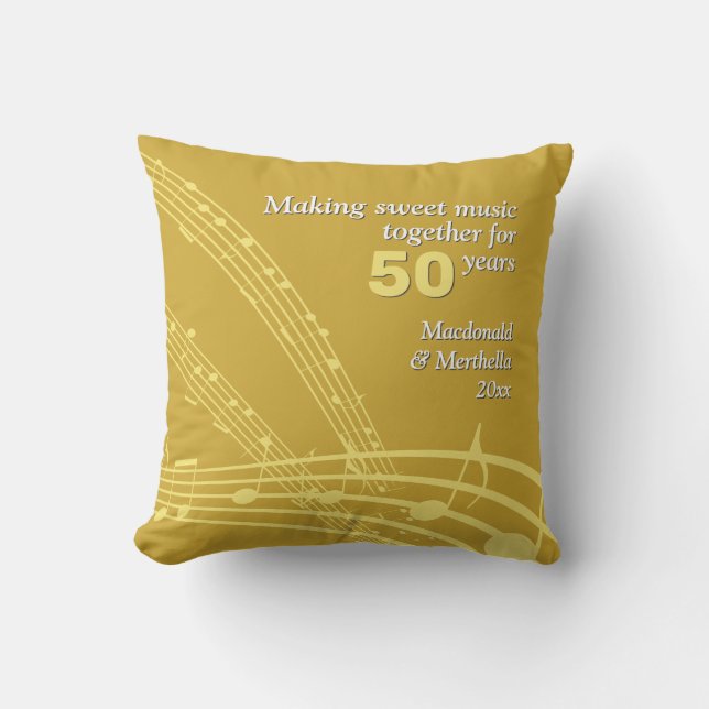 Modern | 50th GOLDEN Wedding | MUSIC NOTES Throw Pillow (Front)