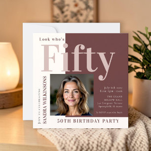 modern 50th photo Birthday Scan to RSVP Invitation