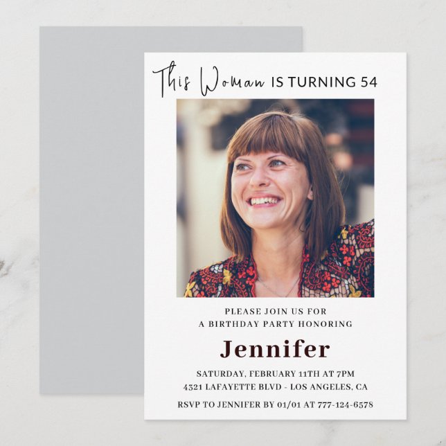 Modern 54th birthday invitations for her Photo (Front/Back)