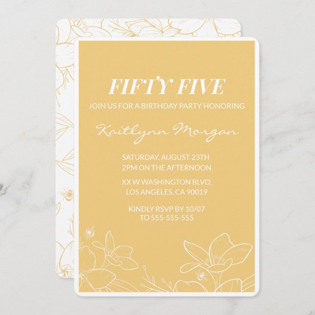 Modern 55th birthday invitations Brunch Yellow (Front/Back)
