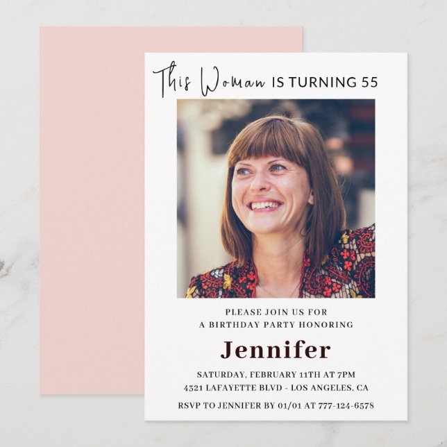 Modern 55th birthday invitations for her Photo (Front/Back)