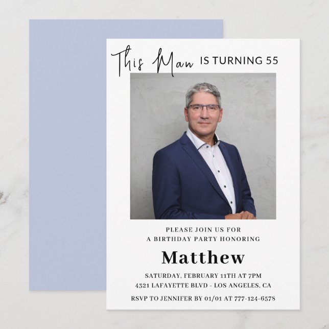 Modern 55th birthday invitations Men Photo (Front/Back)