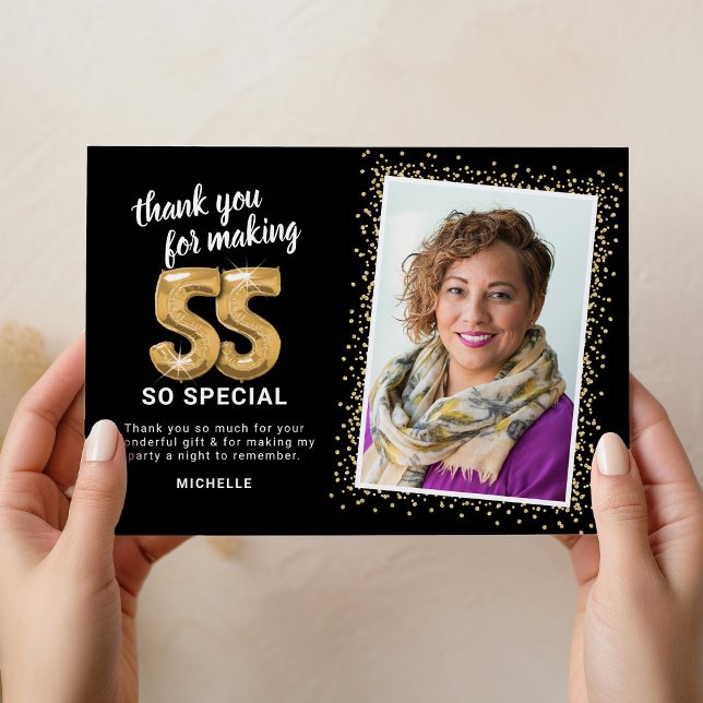 Modern 55th Birthday Photo Thank You Card (Creator Uploaded)