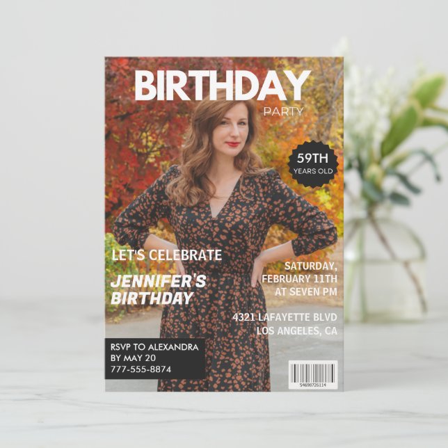 Modern 59th birthday invitations Stylish Magazine (Standing Front)