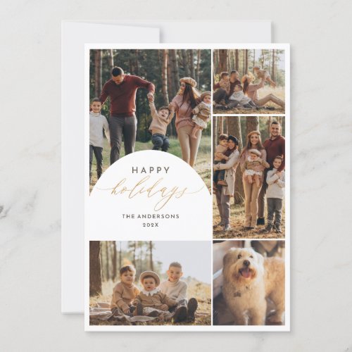 Modern 5 Photo Collage Arch Photo Happy Holidays Holiday Card