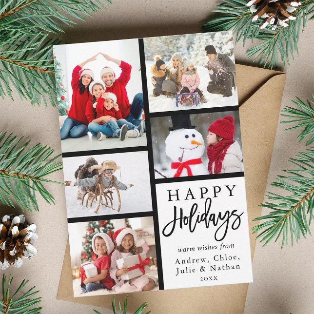 Modern 5 Photo Collage Christmas Holiday Card (Creator Uploaded)