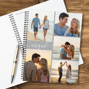 Modern 5 Photo Collage Custom Color Personalized Planner