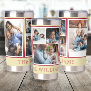 Modern 5 photo collage family name insulated tumbler