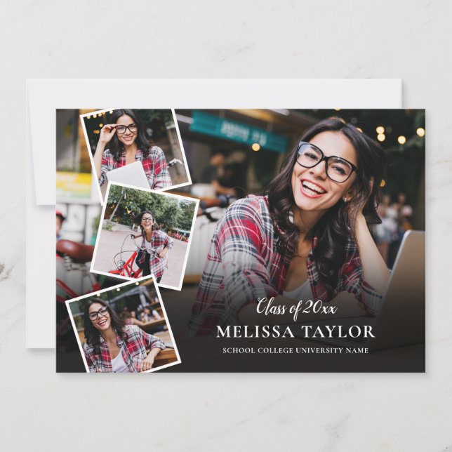 Modern 5 Photo Collage Graduation Announcement (Front)