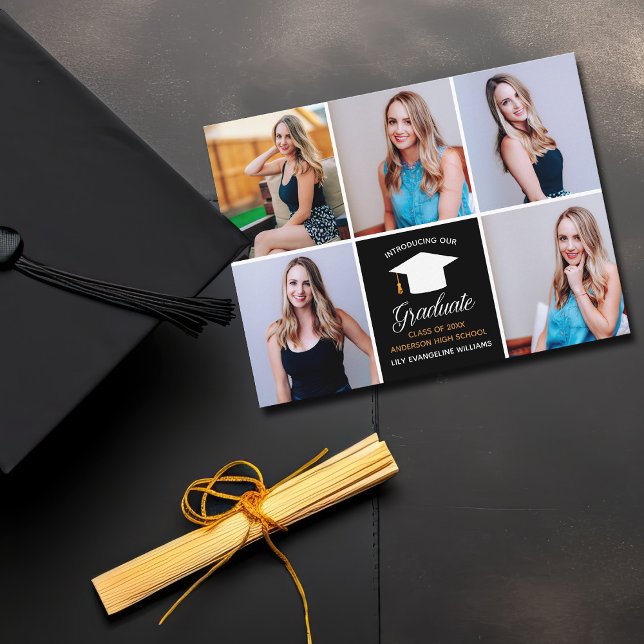Modern 5 Photo Collage Graduation Announcement Postcard (Creator Uploaded)