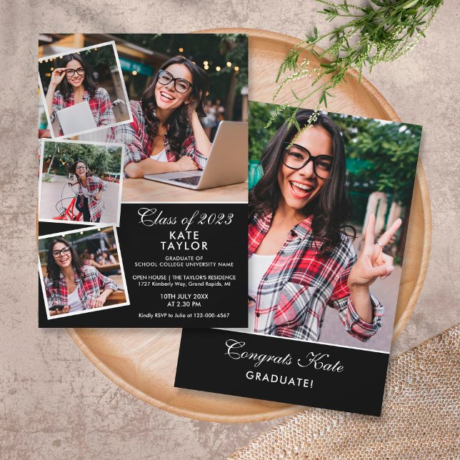 Modern 5 Photo Collage Graduation Invitation (Creator Uploaded)