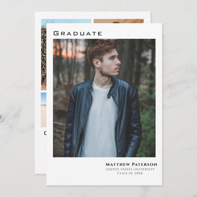 Modern 5 Photo Collage Graduation  Invitation (Front/Back)