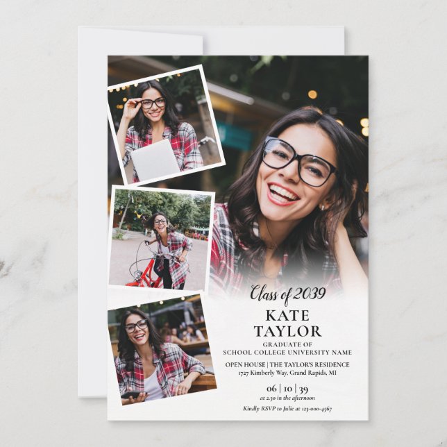 Modern 5 Photo Collage Graduation Party Invitation (Front)