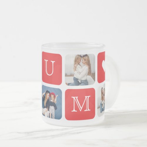 Modern 5_Photo Collage Mum  Hearts Frosted Glass Coffee Mug