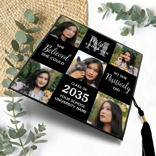 Modern 5 Photo Collage She Believed She Could Graduation Cap Topper