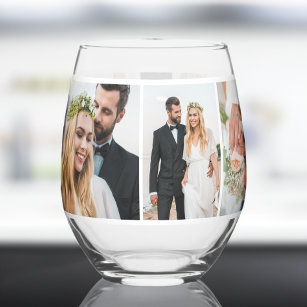 Modern 5 Photo Collage Wedding Keepsake Stemless Wine Glass