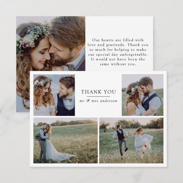 Modern 5 Photo Collage Wedding Thank You Card (Front/Back)