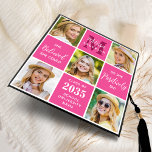 Modern 5 Photo Custom Hot Pink Monogram Graduate Graduation Cap Topper<br><div class="desc">Introducing our modern and unique graduation cap topper featuring a stunning photo collage design that can showcase up to 5 of your favorite senior memories. The sleek block design is perfect for a contemporary look, while the inspiring quote "She believed she could so she Positively did" adds a touch of...</div>