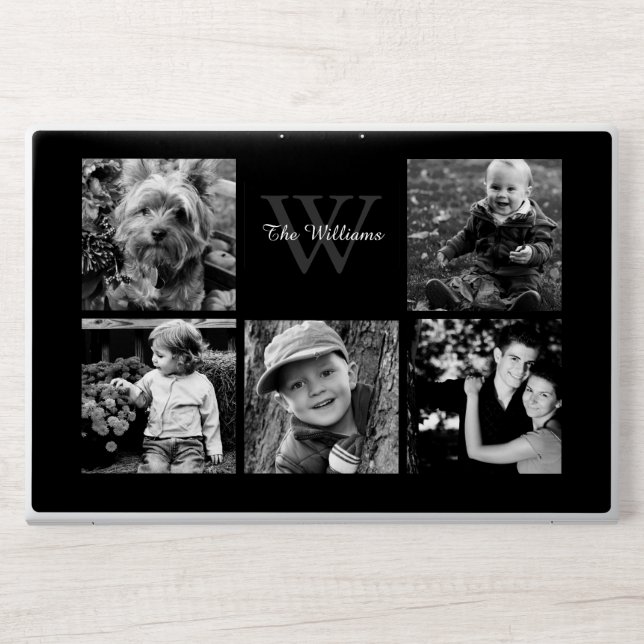 Modern 5 Photo Family Monogram Collage HP Laptop Skin (Front)
