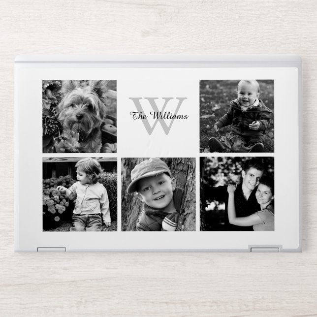 Modern 5 Photo Family Monogram Collage HP Laptop Skin (Front)