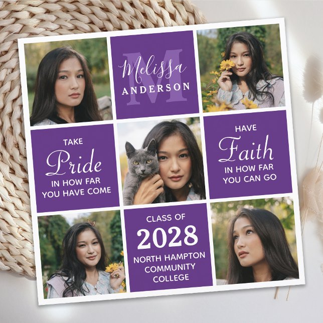 Modern 5 Photo Graduate Party Purple Graduation In Invitation (Creator Uploaded)