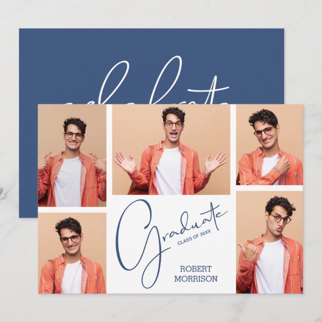 Modern 5 Photo Graduation Announcement (Front/Back)