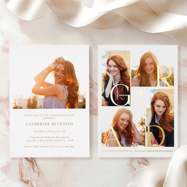 Modern 5 Photo Graduation  Foil Invitation (Creator Uploaded)