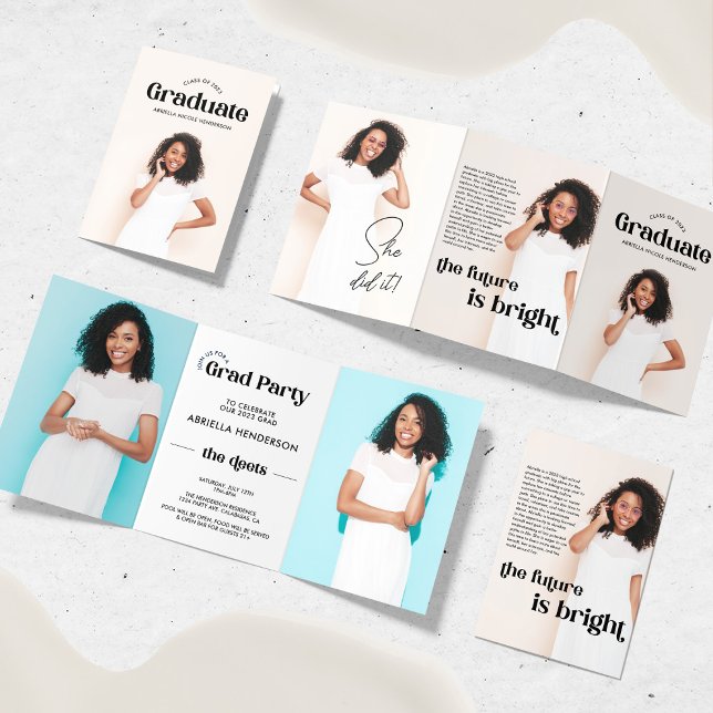 Modern 5 Photo Graduation Tri-Fold Invitation (Creator Uploaded)