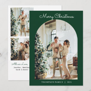 Modern 5 Photo Green Merry Christmas Arch 2 Holiday Card