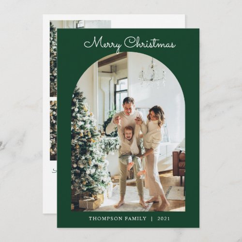 Modern 5 Photo Green Merry Christmas Arch 2 Holiday Card