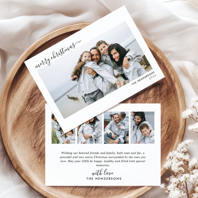 Modern 5-Photo Handwritten Script Merry Christmas Holiday Card (Creator Uploaded)