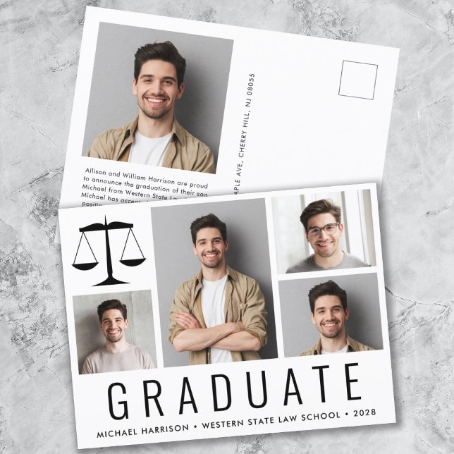 Modern 5 Photo Law School Graduation Announcement Postcard (Creator Uploaded)